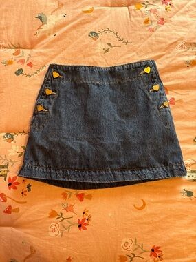 Denim Mini Skirt with Heart Button Detail - Blue